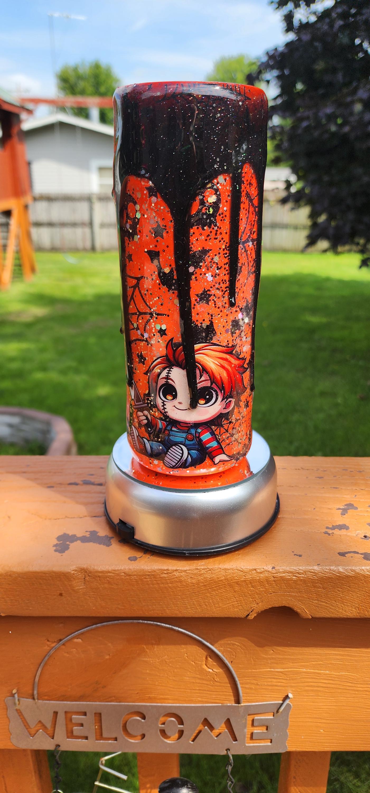 Orange Drip Horror Tumbler: 20oz Halloween Glitter Epoxy Cup