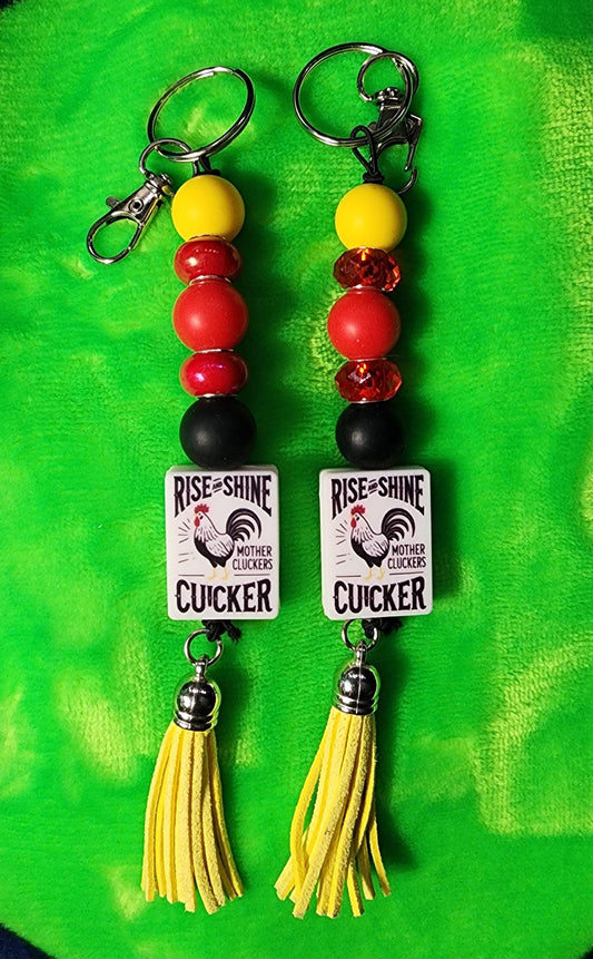 Rise and Shine Mother Cluckers Keychain – Red, Yellow & Black Beaded Farmhouse Accessory | Chicken Lover
