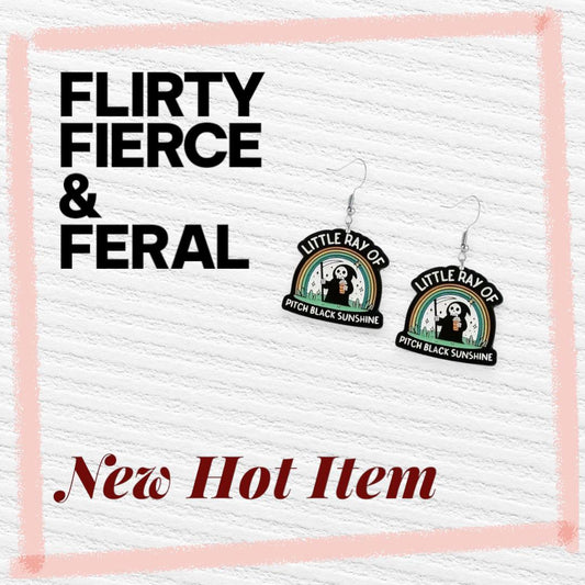 Little Ray of Pitch Black Rainbow Grim Reaper Earrings – Cute but Deadly Acrylic Dangles for Your Inner Spooky Sunshine - Hempin' Mayhem