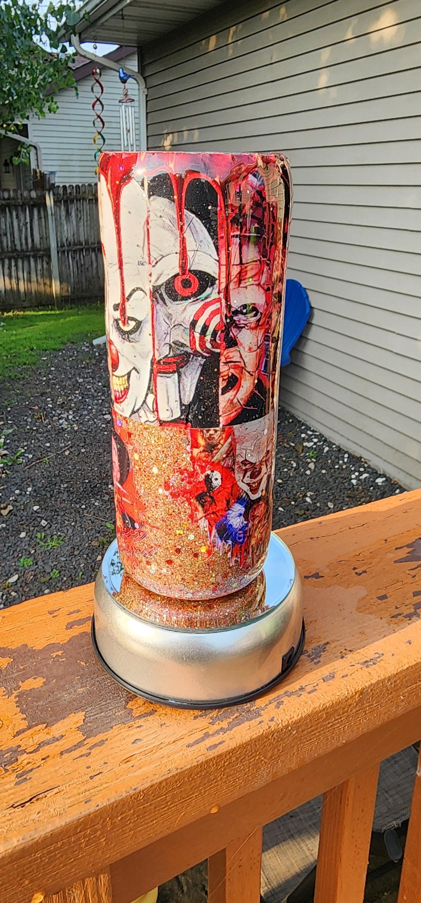 Horror Movie Tumbler: Glittery Slasher Film Stainless Steel Cup