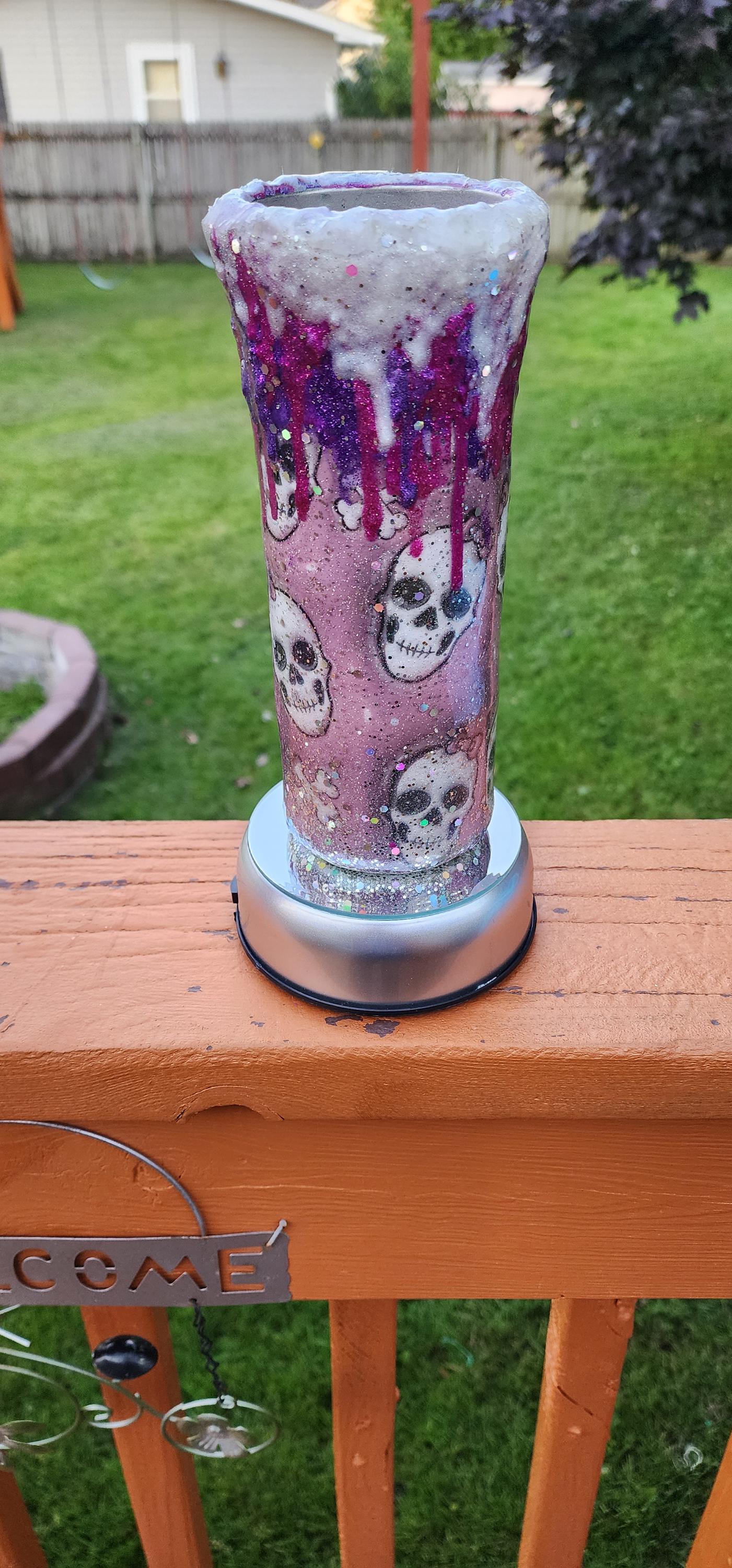 Pink Drip Skull Epoxy Tumbler