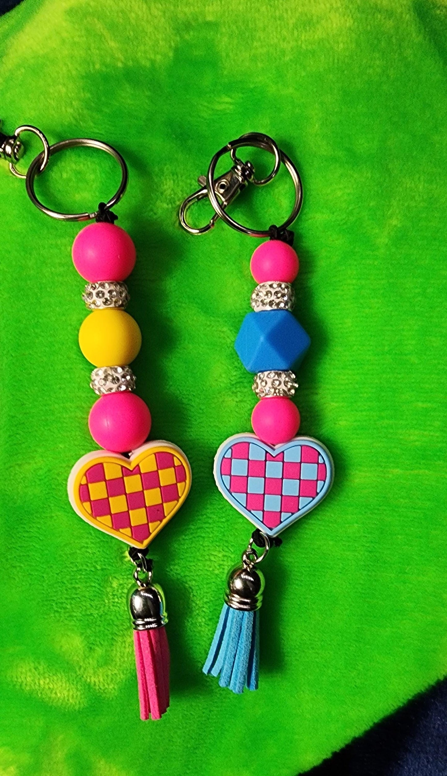 Checkered Heart Keychain, Handmade Keyring