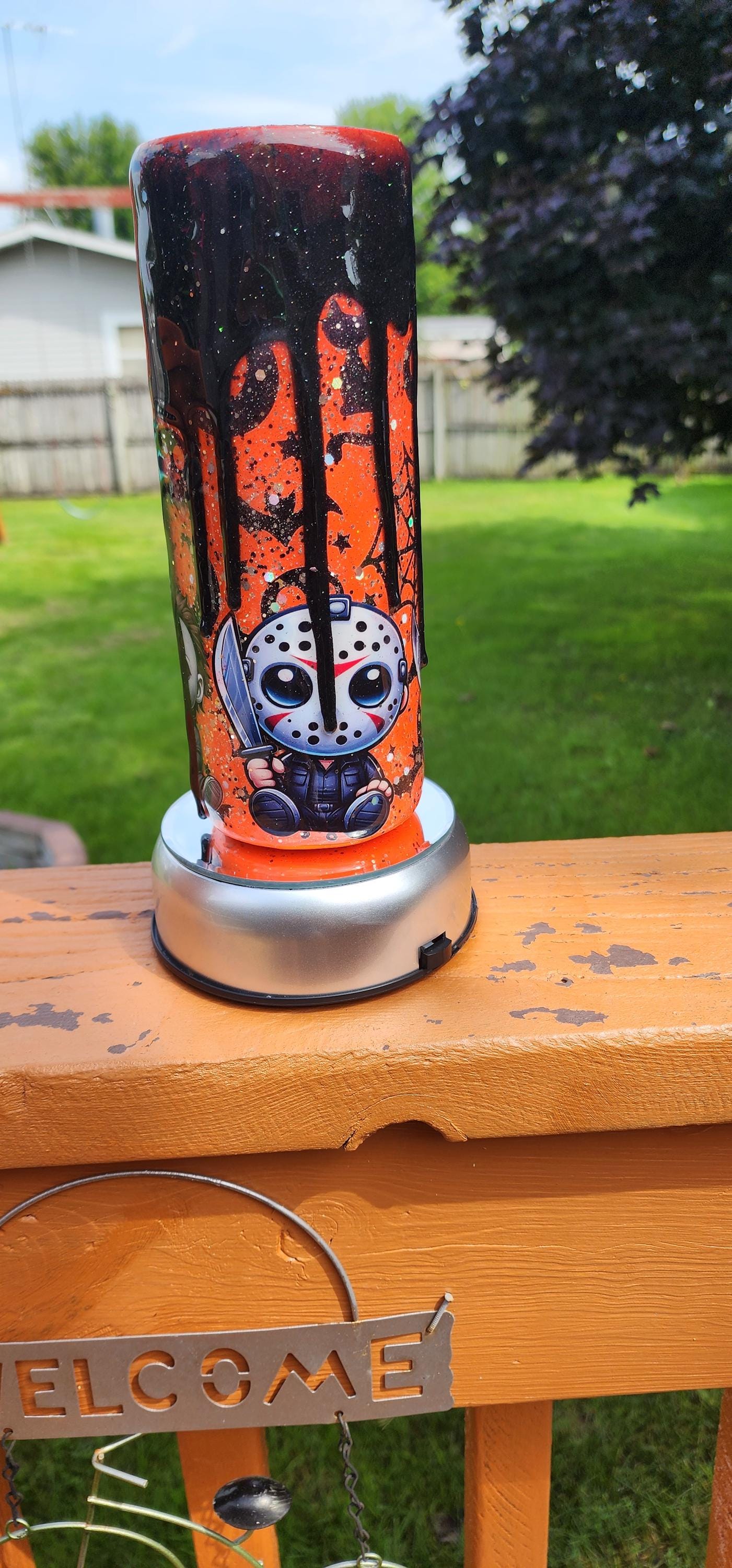 Orange Drip Horror Tumbler: 20oz Halloween Glitter Epoxy Cup
