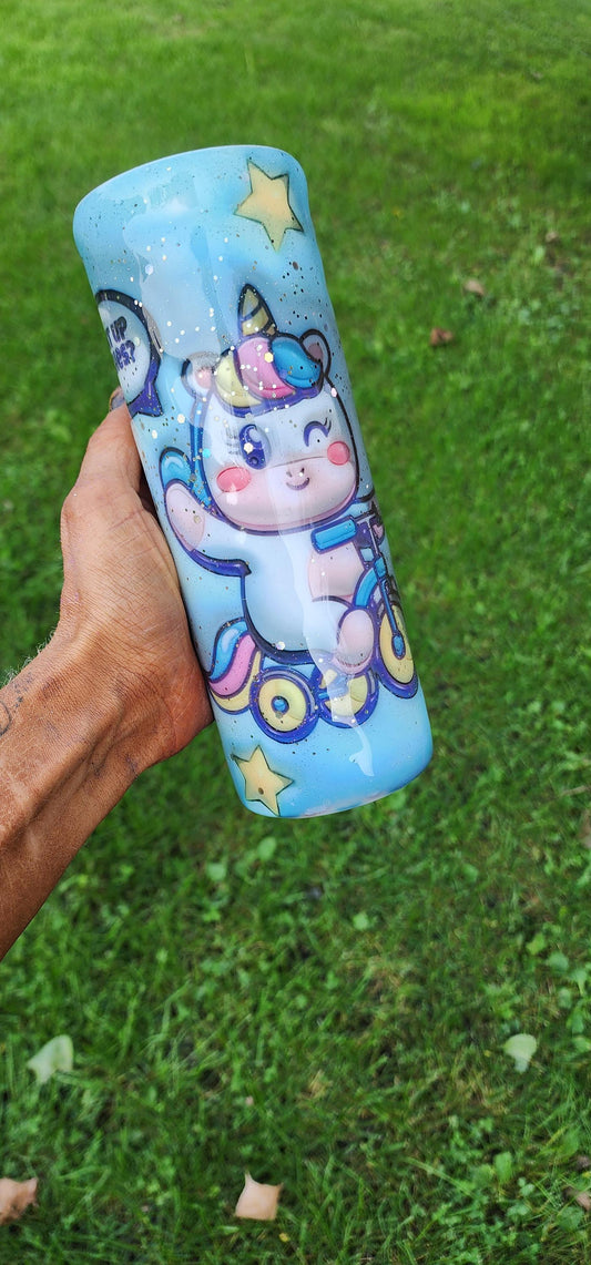 Unicorn Tricycle Tumbler: 3D Blue Epoxy Stainless Steel Cup