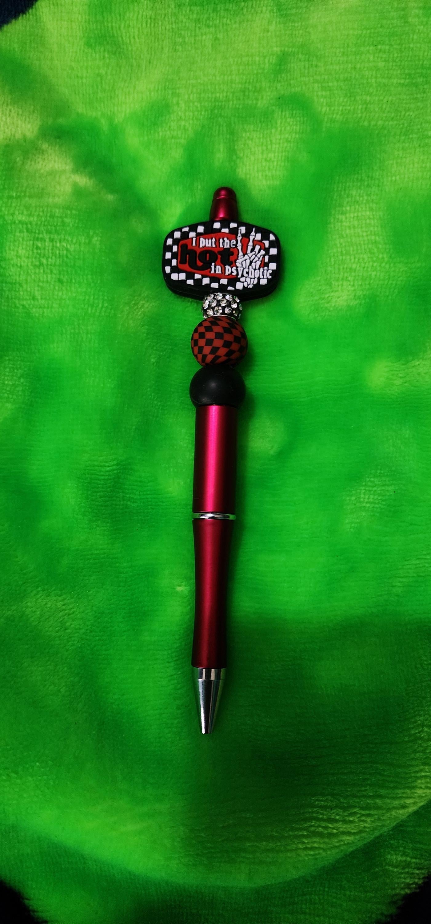 I Put the Hot in Psychotic Beaded Pen – Handmade Funny & Sassy Office Accessory, Chaotic Energy Gift, Desk Decor for Writers