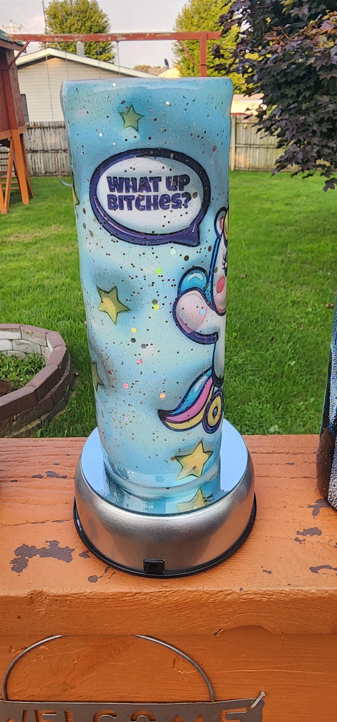 Unicorn Tricycle Tumbler: 3D Blue Epoxy Stainless Steel Cup