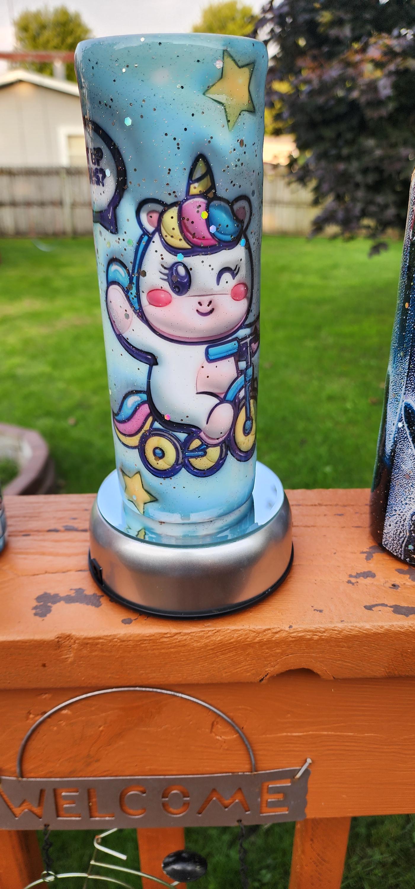 Unicorn Tricycle Tumbler: 3D Blue Epoxy Stainless Steel Cup