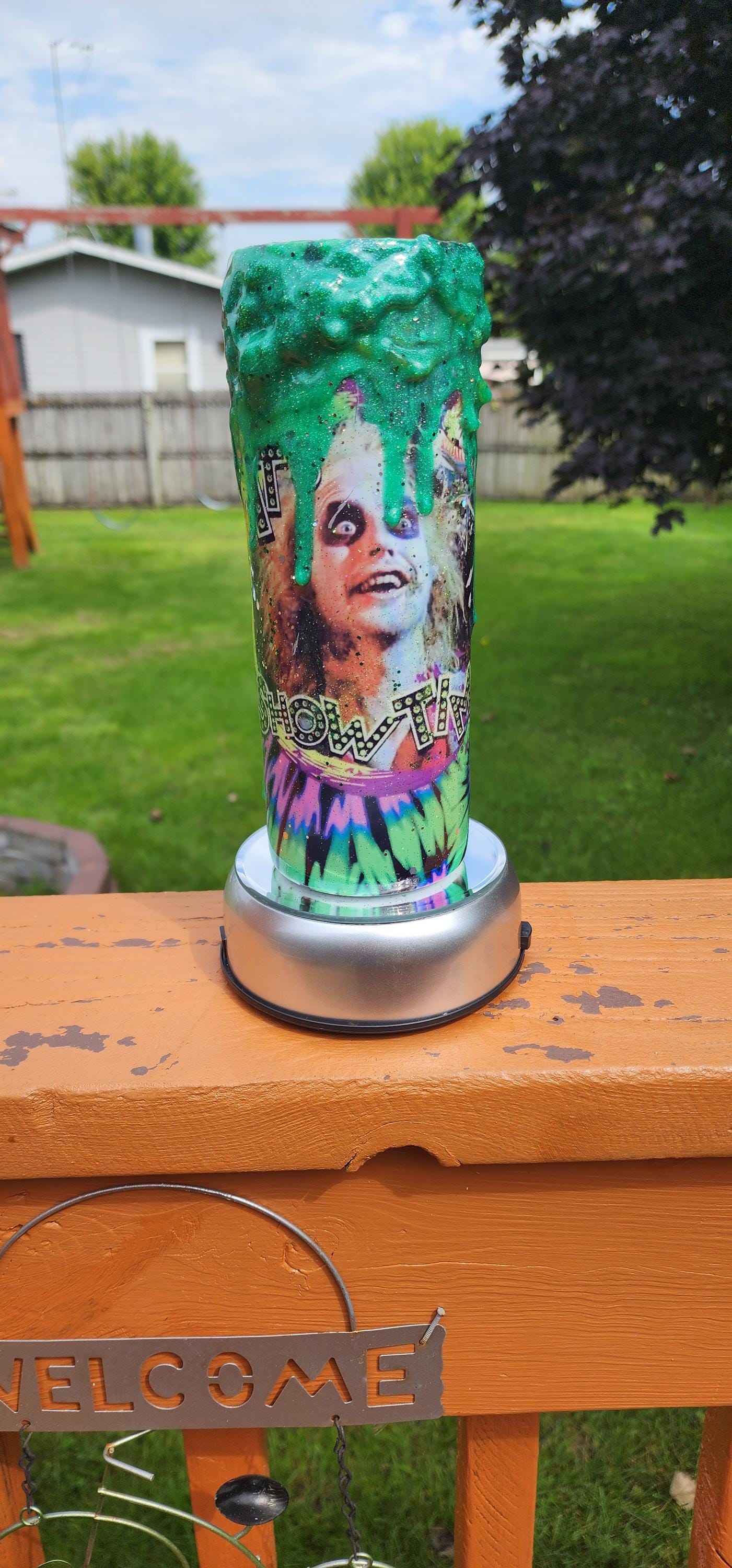 Tie-Dye Beetle Juice Epoxy Tumbler With Green Drip