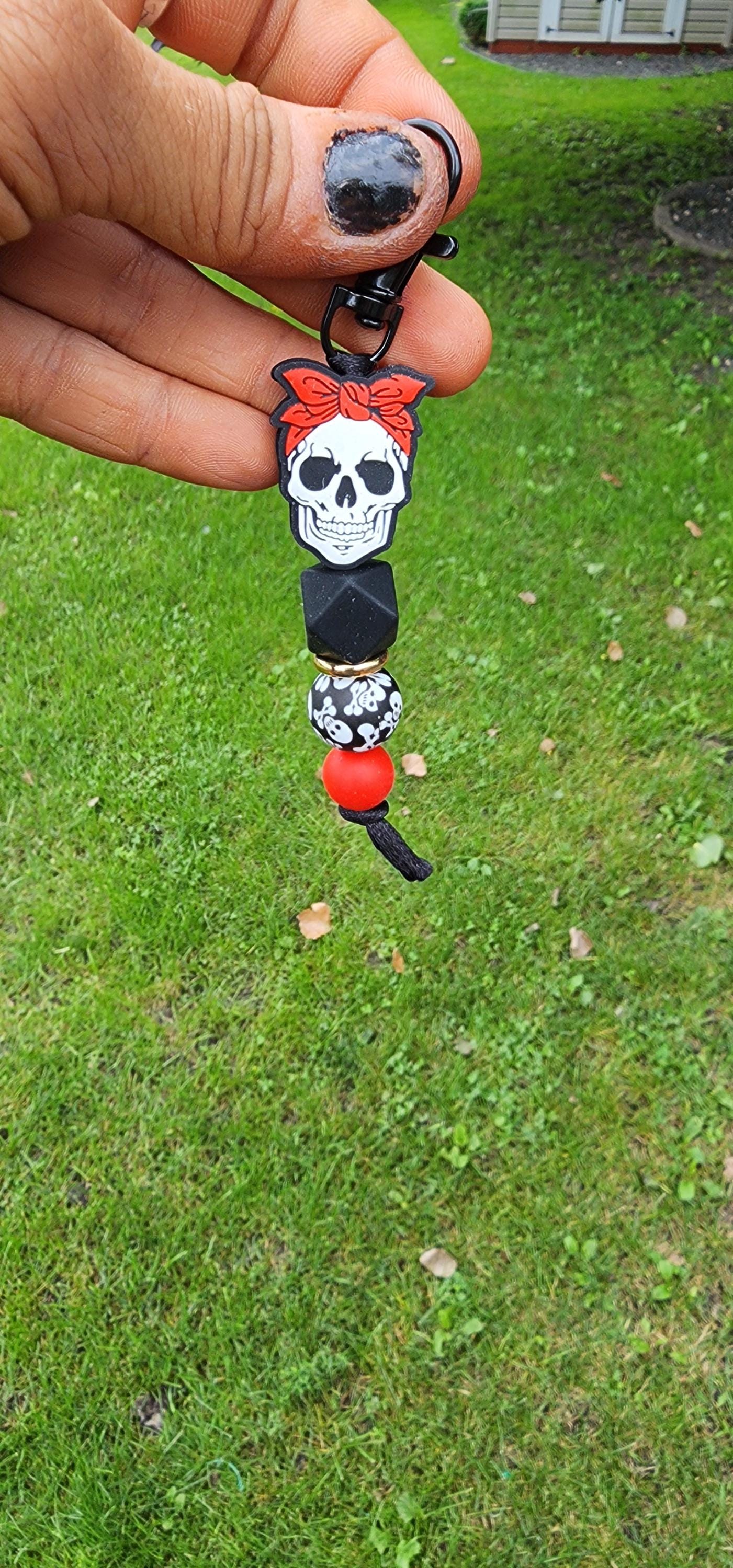 Handmade Skull Keychain: Bandana Charm