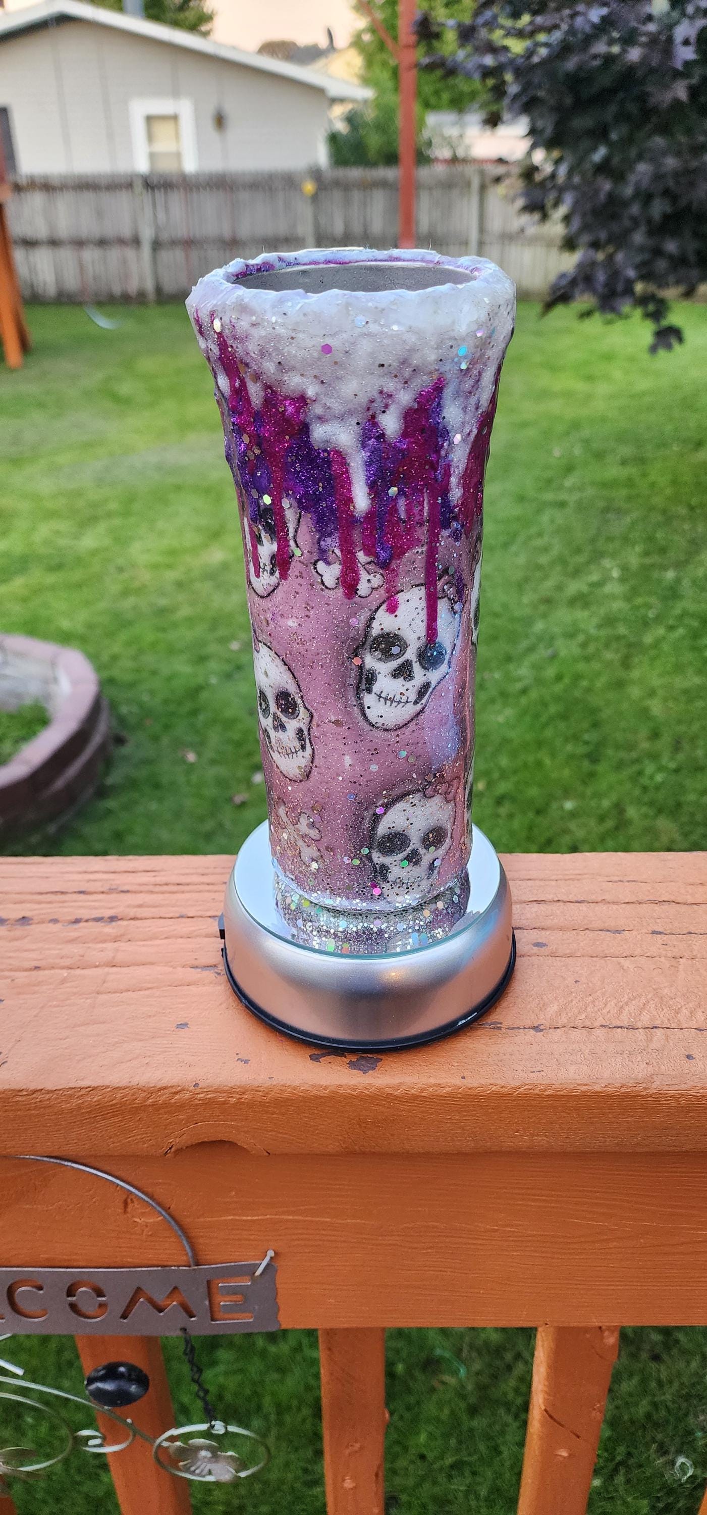 Pink Drip Skull Epoxy Tumbler