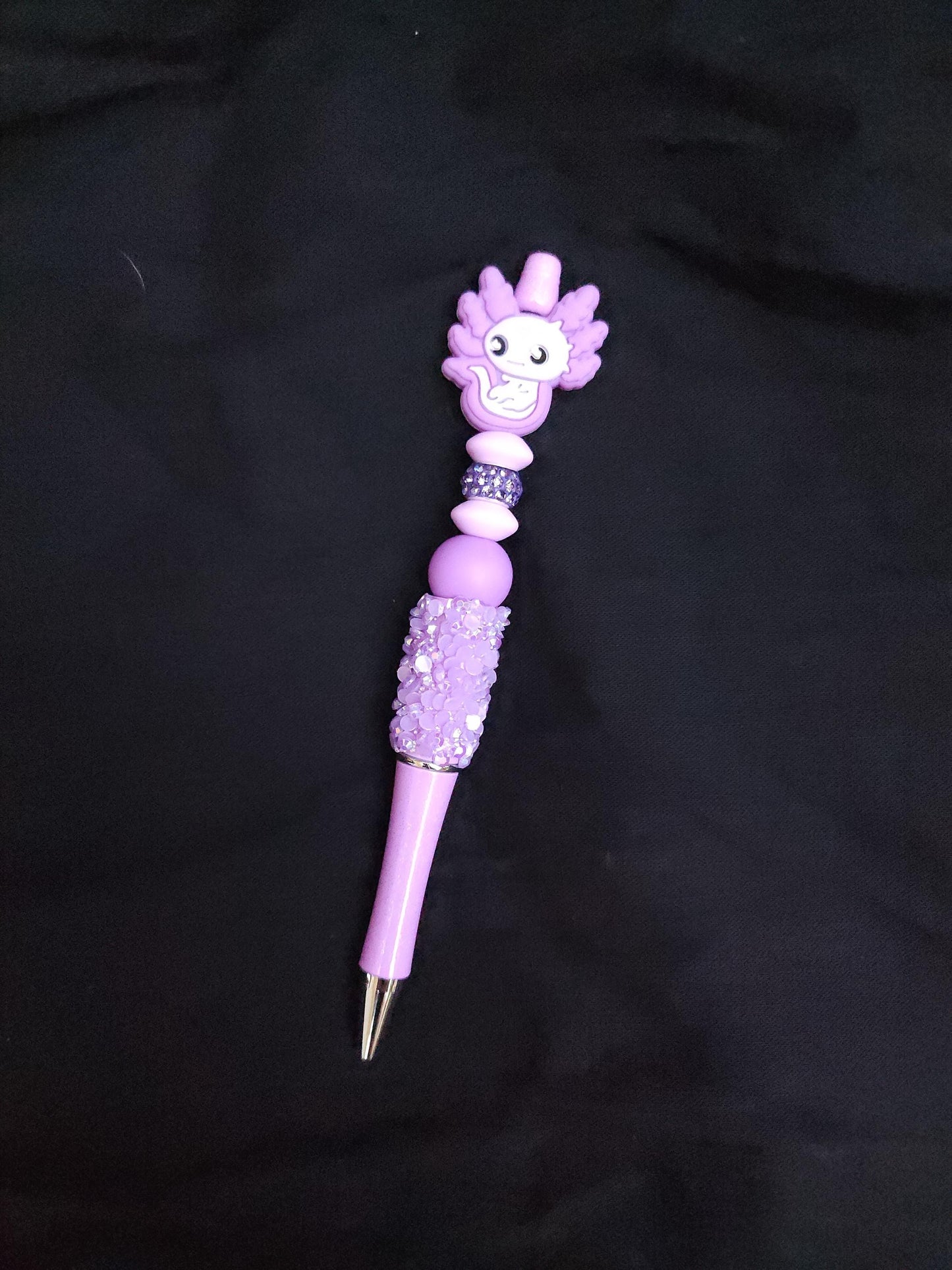 Sparkly Axolotl Beaded Pen: Kawaii School Stationery