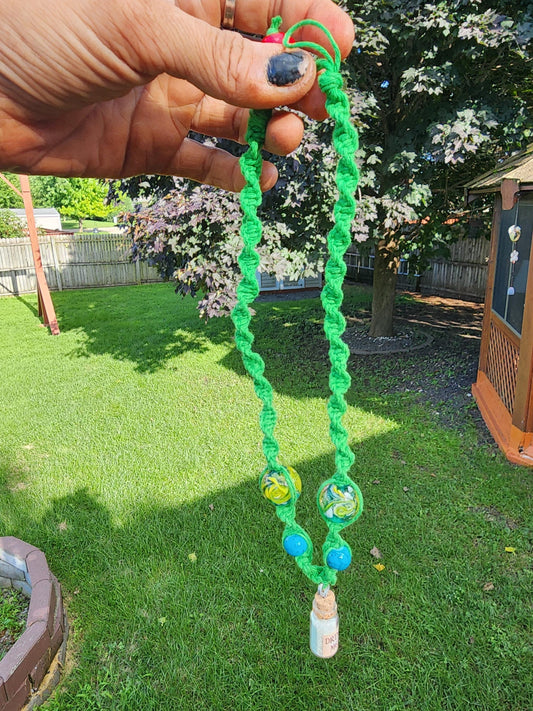 Handmade Green Hemp Necklace: Drink Me Glass Bead