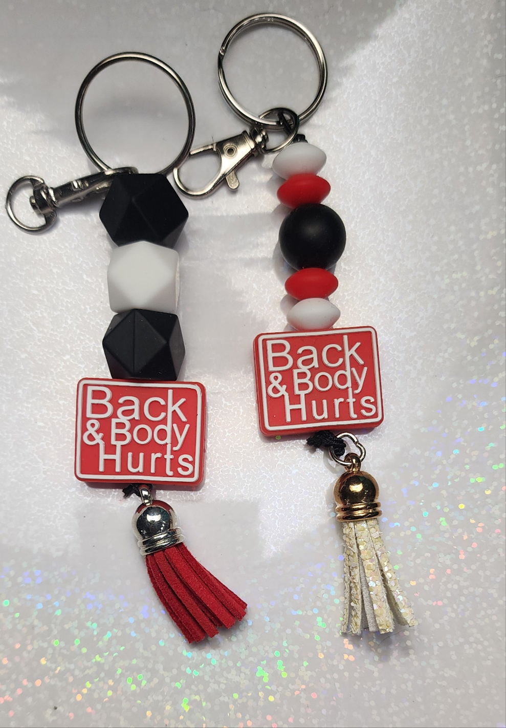 Back and Body Hurts Beaded Keychain | Funny Sarcastic Keyring | Sassy Bag Charm | Humorous Gift for Friends
