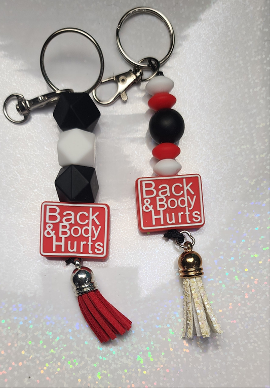 Back and Body Hurts Beaded Keychain | Funny Sarcastic Keyring | Sassy Bag Charm | Humorous Gift for Friends