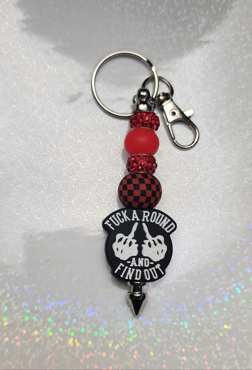 Fuck Around and Find Out Beaded Keychain | Funny Sassy Keyring | Handmade Bag Charm | Bold Gift for Friends