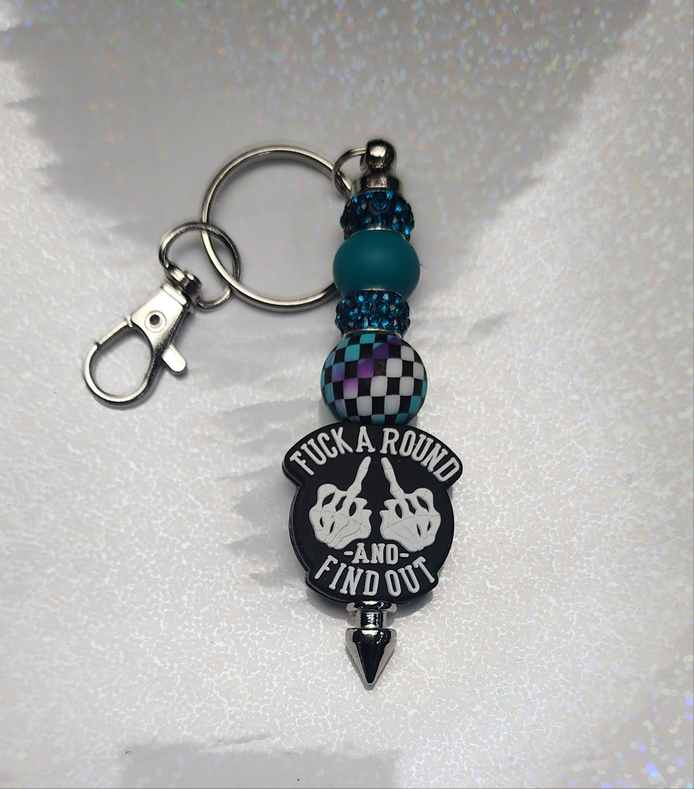 Fuck Around and Find Out Beaded Keychain | Funny Sassy Keyring | Handmade Bag Charm | Bold Gift for Friends