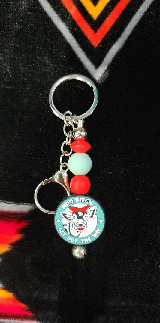 Handmade Cow Keychain – “Moo B**** Get Out The Way” Funny Farm Animal Keychain