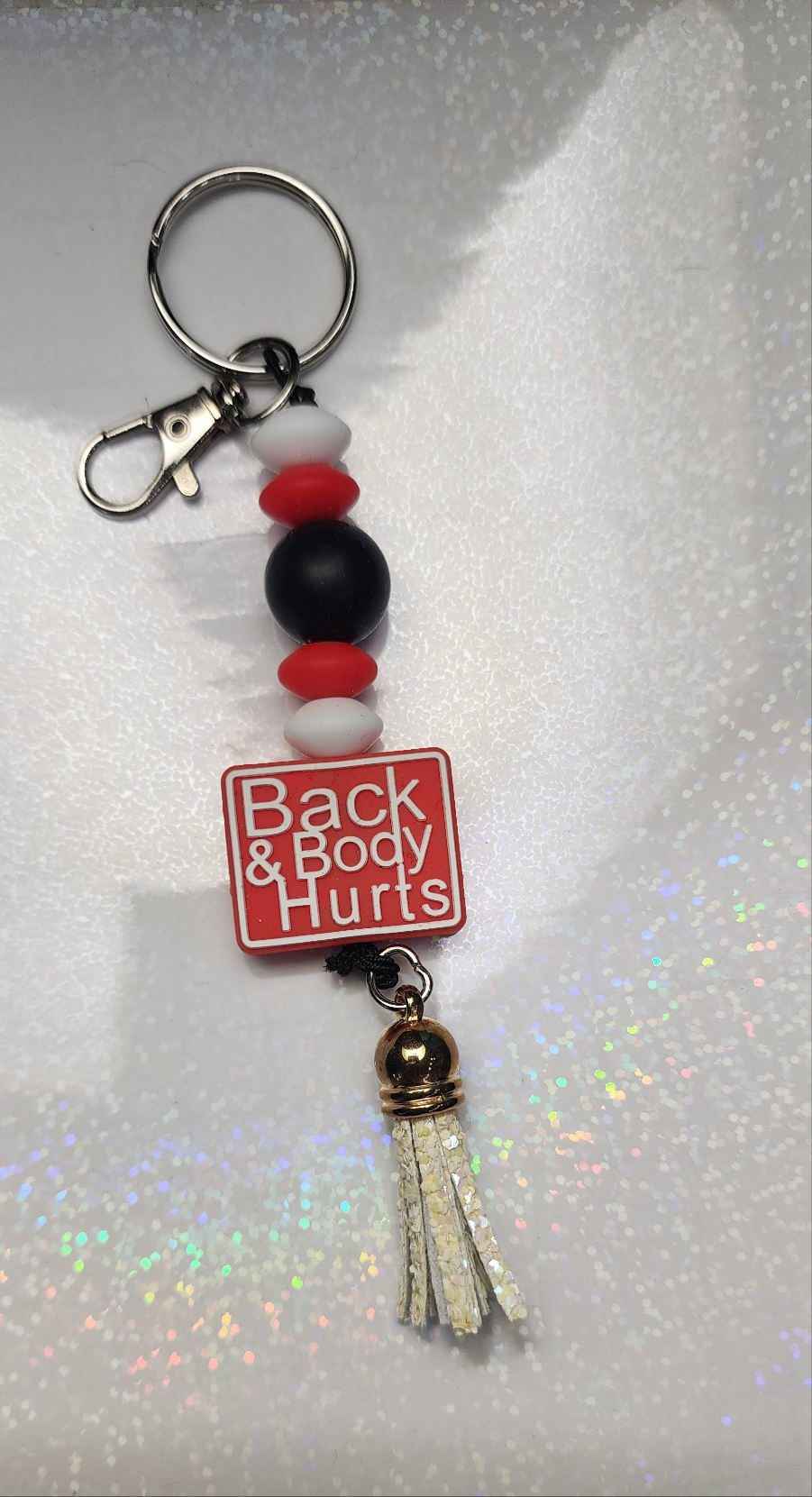 Back and Body Hurts Beaded Keychain | Funny Sarcastic Keyring | Sassy Bag Charm | Humorous Gift for Friends