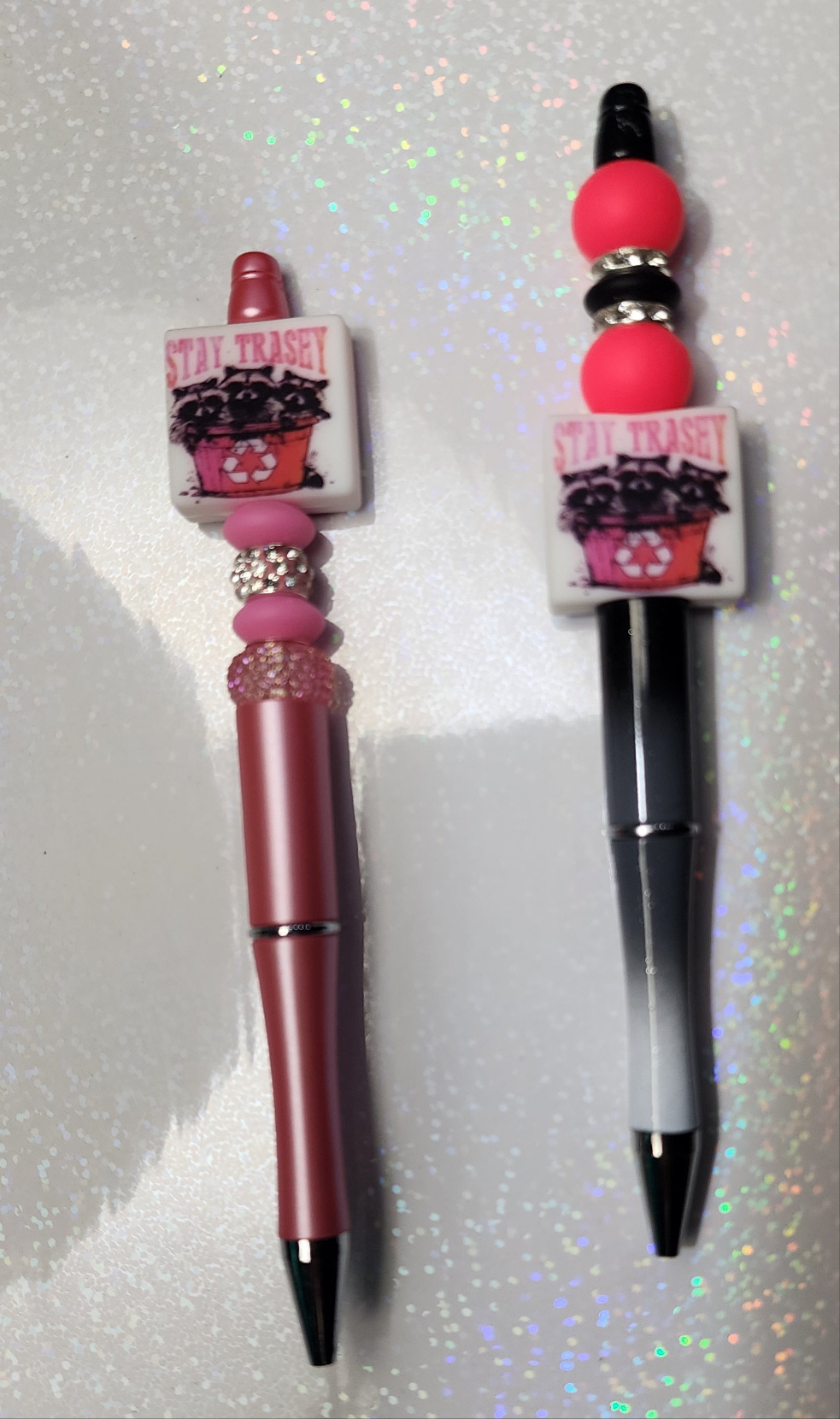 Stay Trashy Raccoon Beaded Pen – Cute Funny Trash Panda Gift – Kawaii Beaded Pen – Raccoon Lover Stationery – Novelty Gift for friends
