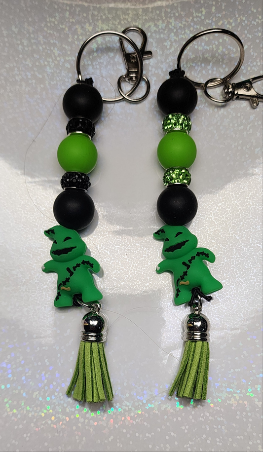 Oogie Boogie Keychain – Green & Black Handmade Halloween Bag Charm, Spooky Tim Burton Accessory