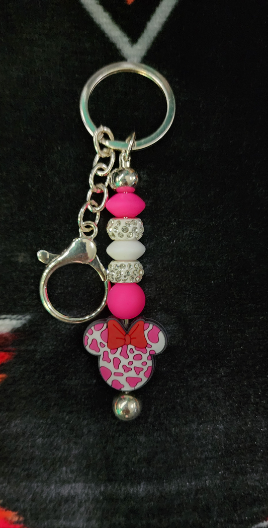 Handmade Minnie Mouse Keychain – Cow Print Bow, Disney-Inspired Gift, Cute Sassy Accessory