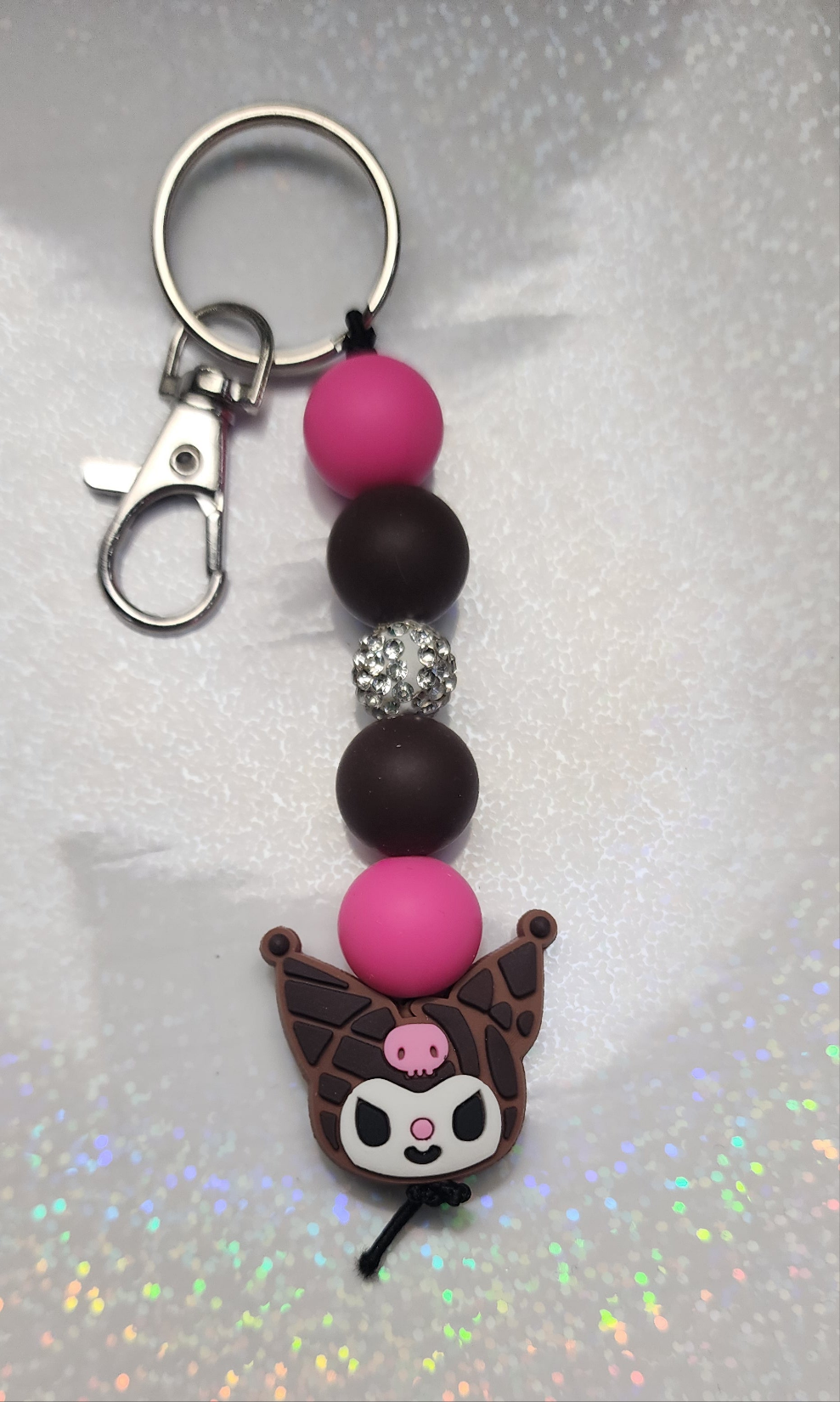 Handmade Hello Kitty Keychain – Pink & White Beaded Charm, Cute Kawaii Accessory