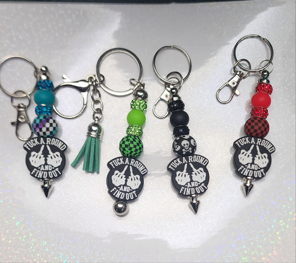 Fuck Around and Find Out Beaded Keychain | Funny Sassy Keyring | Handmade Bag Charm | Bold Gift for Friends