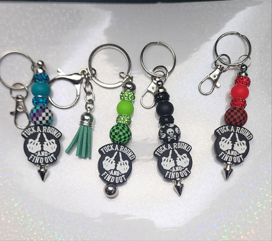 Fuck Around and Find Out Beaded Keychain | Funny Sassy Keyring | Handmade Bag Charm | Bold Gift for Friends