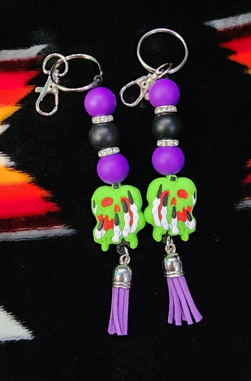 Skull Hand Holding Green Apple Keychain Gothic Horror Keychain | Creepy Cute Spooky Bag Charm | Halloween Skull Hand Accessory Gift for Gothic Aesthetic Lovers