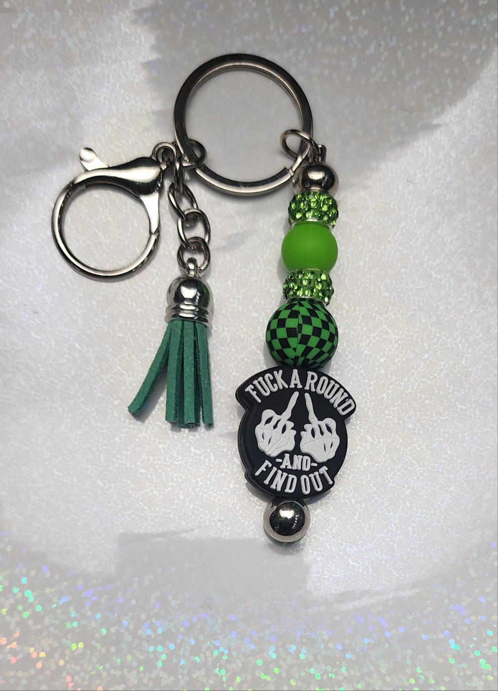 Fuck Around and Find Out Beaded Keychain | Funny Sassy Keyring | Handmade Bag Charm | Bold Gift for Friends