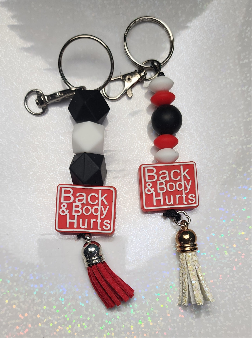Back and Body Hurts Beaded Keychain | Funny Sarcastic Keyring | Sassy Bag Charm | Humorous Gift for Friends