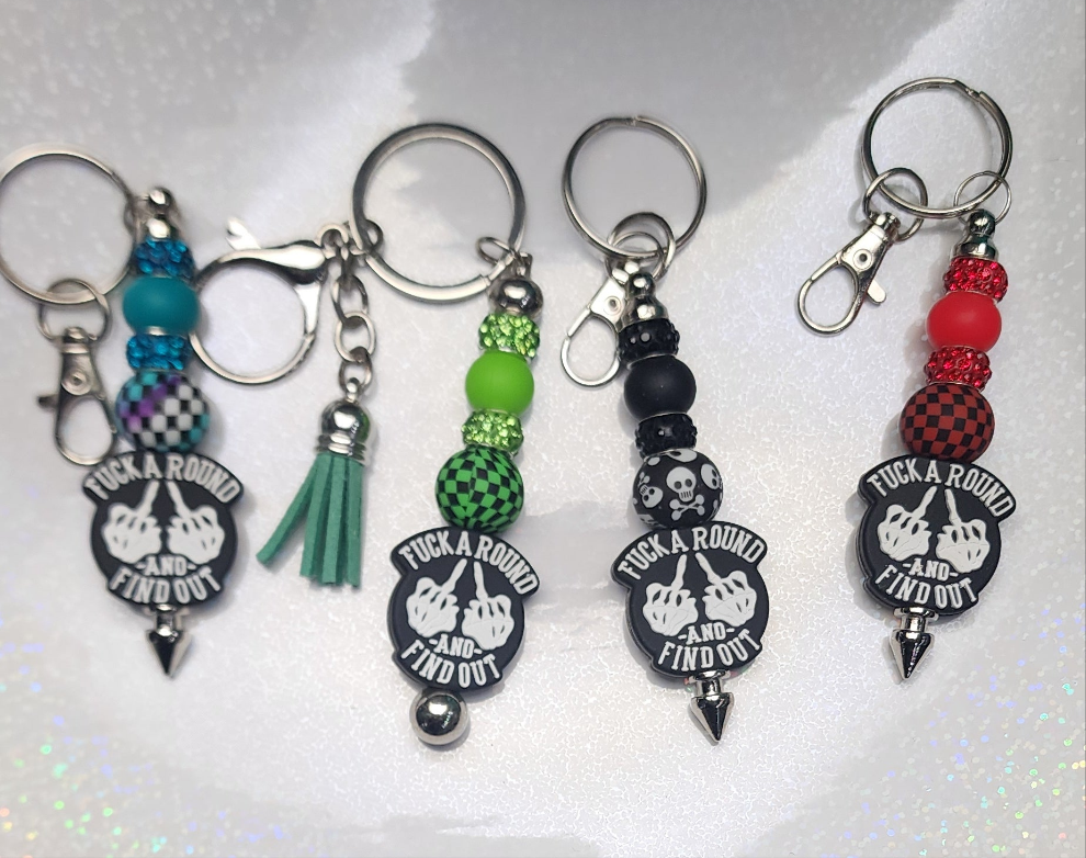 Fuck Around and Find Out Beaded Keychain | Funny Sassy Keyring | Handmade Bag Charm | Bold Gift for Friends