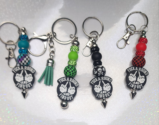 Fuck Around and Find Out Beaded Keychain | Funny Sassy Keyring | Handmade Bag Charm | Bold Gift for Friends
