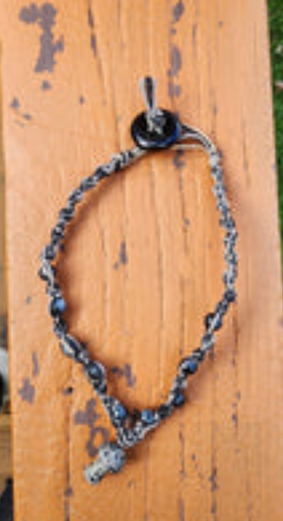 Handmade Hemp Necklace: Tan & Black Cord with Glass Mushroom Bead