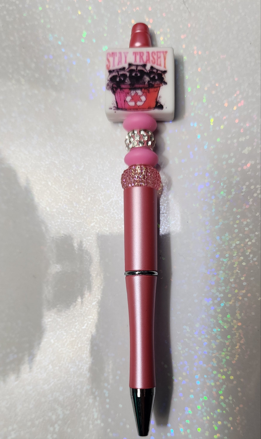 Stay Trashy Raccoon Beaded Pen – Cute Funny Trash Panda Gift – Kawaii Beaded Pen – Raccoon Lover Stationery – Novelty Gift for friends