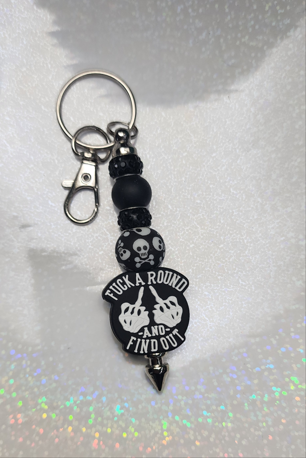 Fuck Around and Find Out Beaded Keychain | Funny Sassy Keyring | Handmade Bag Charm | Bold Gift for Friends