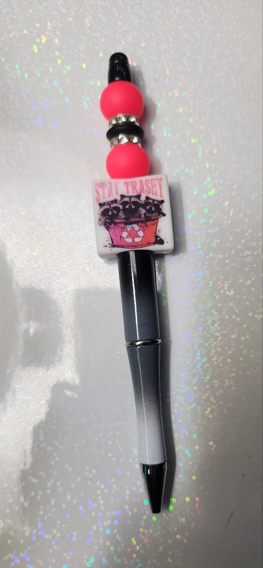 Stay Trashy Raccoon Beaded Pen – Cute Funny Trash Panda Gift – Kawaii Beaded Pen – Raccoon Lover Stationery – Novelty Gift for friends