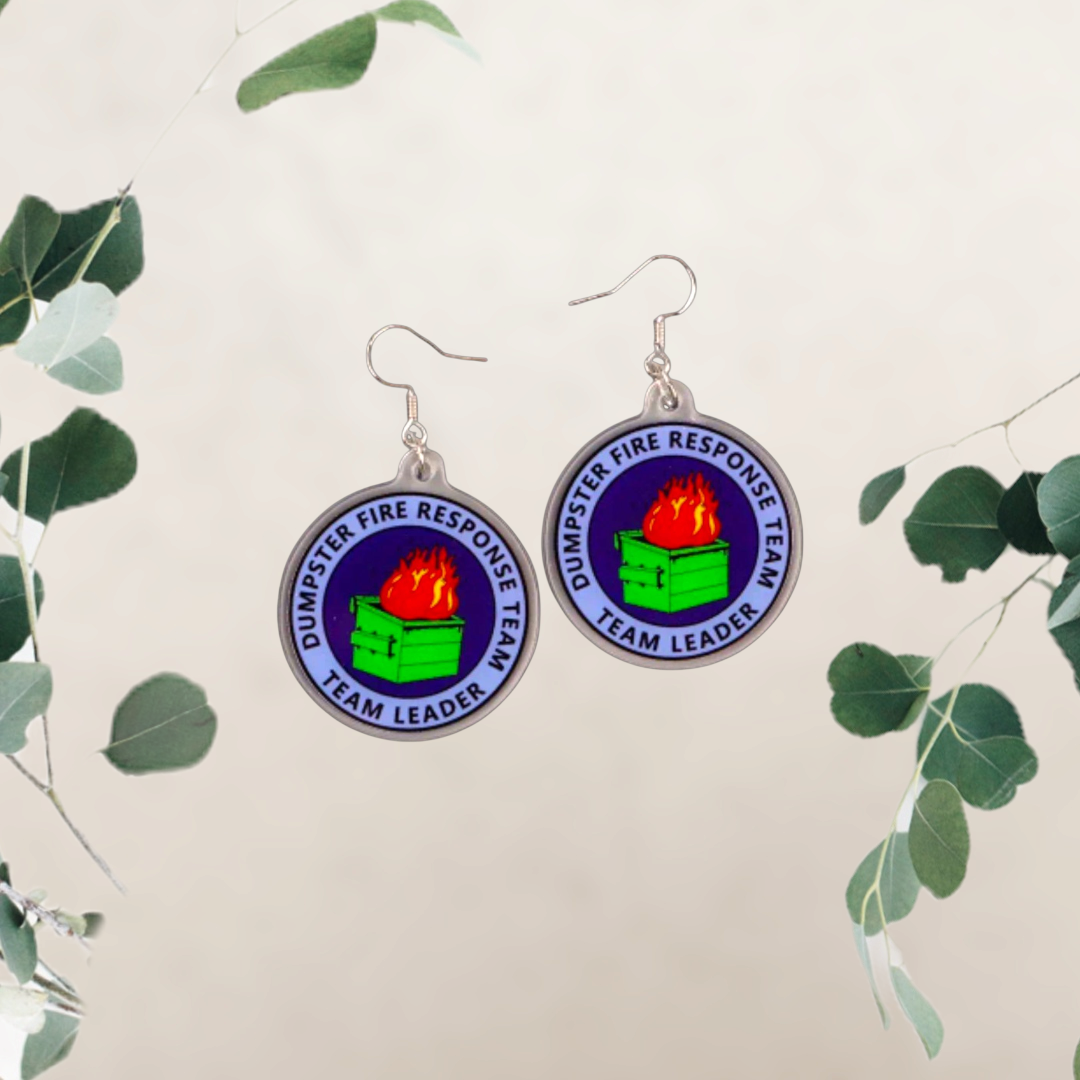 Dumpster Fire Response Team Earrings – Certified Chaos Coordinator - Hempin' Mayhem