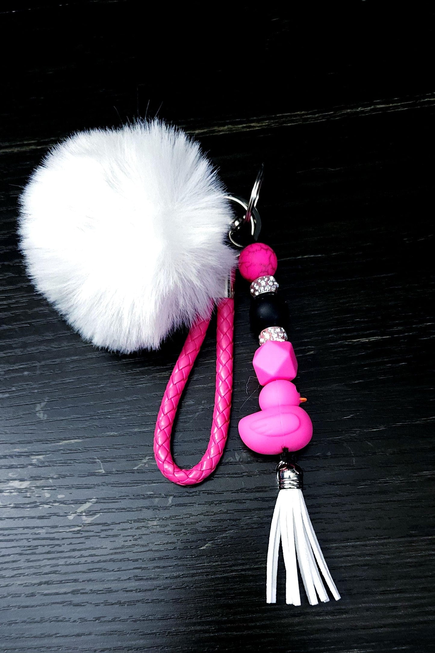 Wrist Lanyard Keychain with Stylish Duck & Fluffy Pom Pom – Cute Bag Charm Accessory for Keys, Gifts and Everyday Use - Hempin' Mayhem