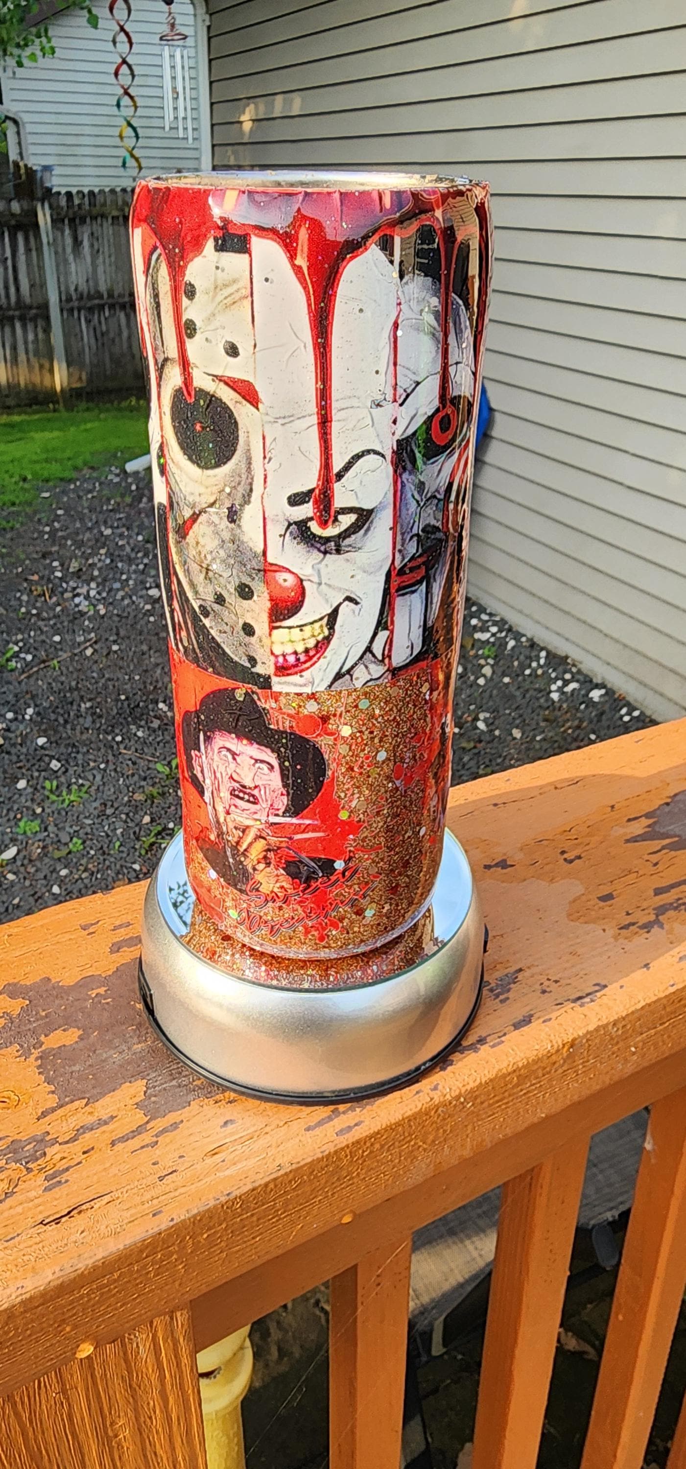 Horror Movie Tumbler: Glittery Slasher Film Stainless Steel Cup