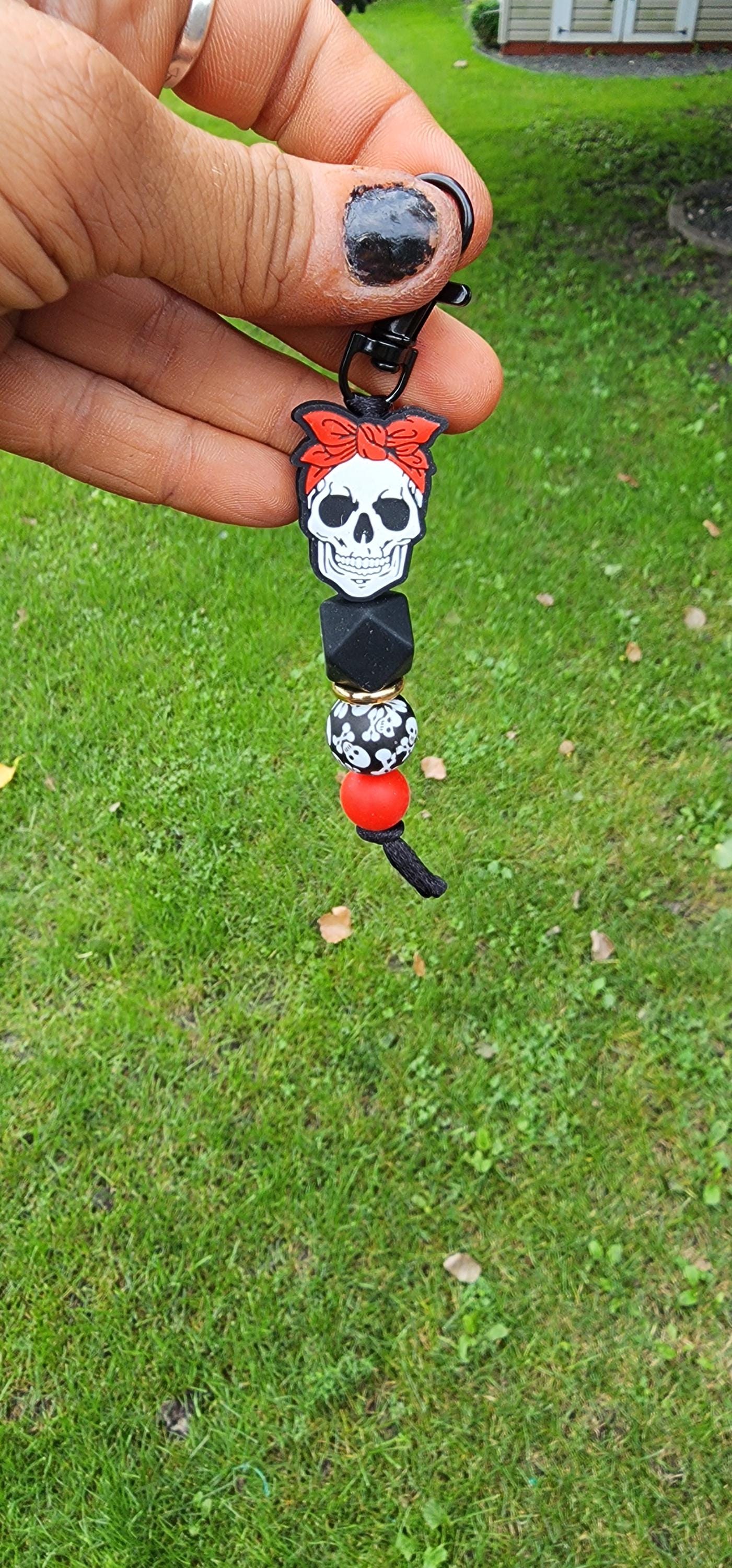 Handmade Skull Keychain: Bandana Charm