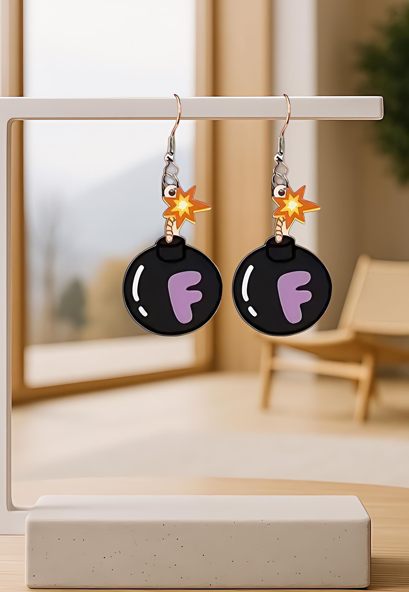 Bold, Blunt and Bomb AF – Unapologetic AF Earrings | Black & Purple F-Bomb Acrylic Dangle Earrings | Sassy Statement Jewelry - Hempin' Mayhem
