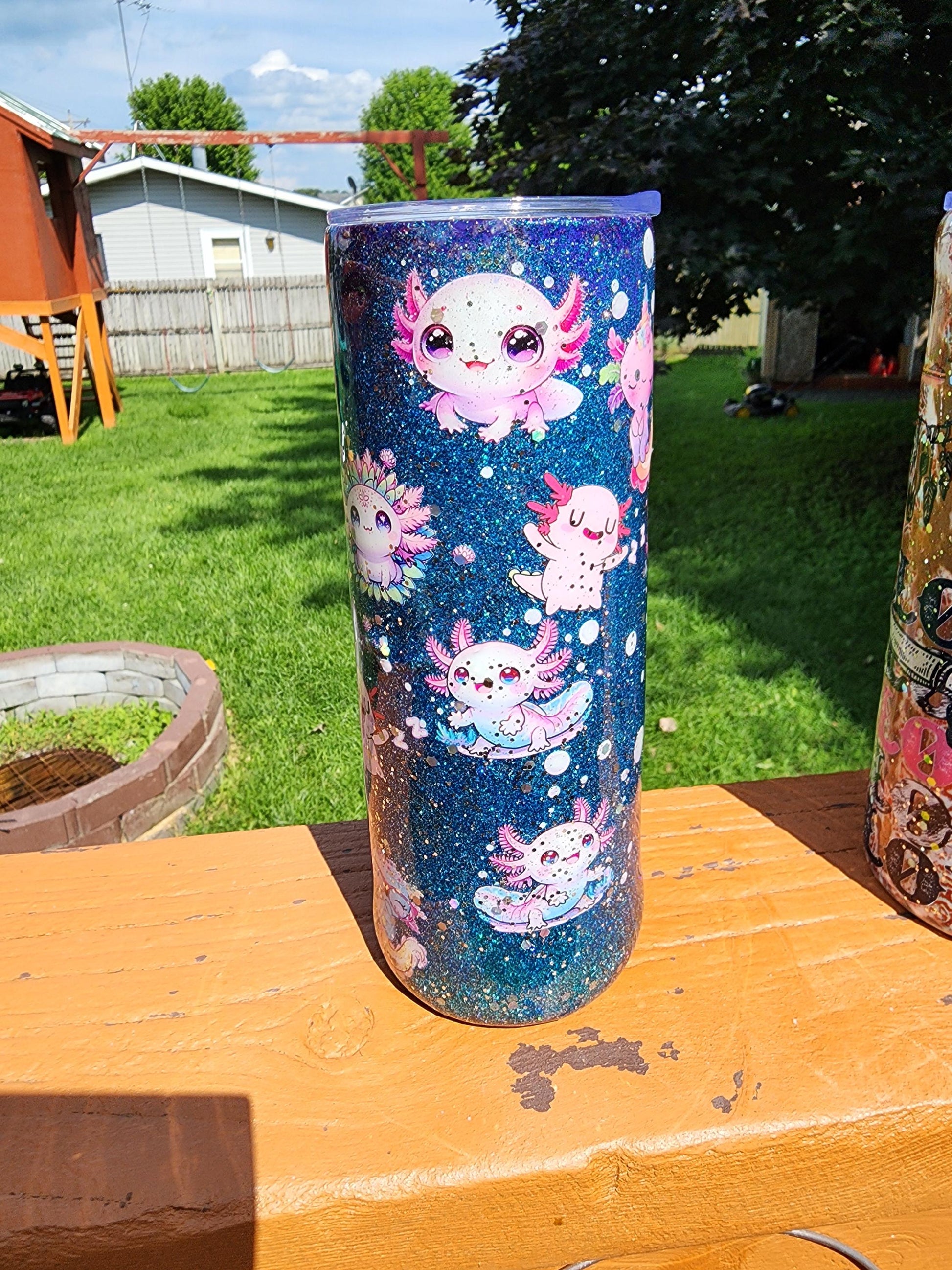 Cute Axolotl Tumbler – 20oz Stainless Steel Epoxy Cup – Kawaii Axolotl Gift, Handcrafted Drinkware, Pastel Animal Tumbler, Amphibian Lover - Hempin' Mayhem