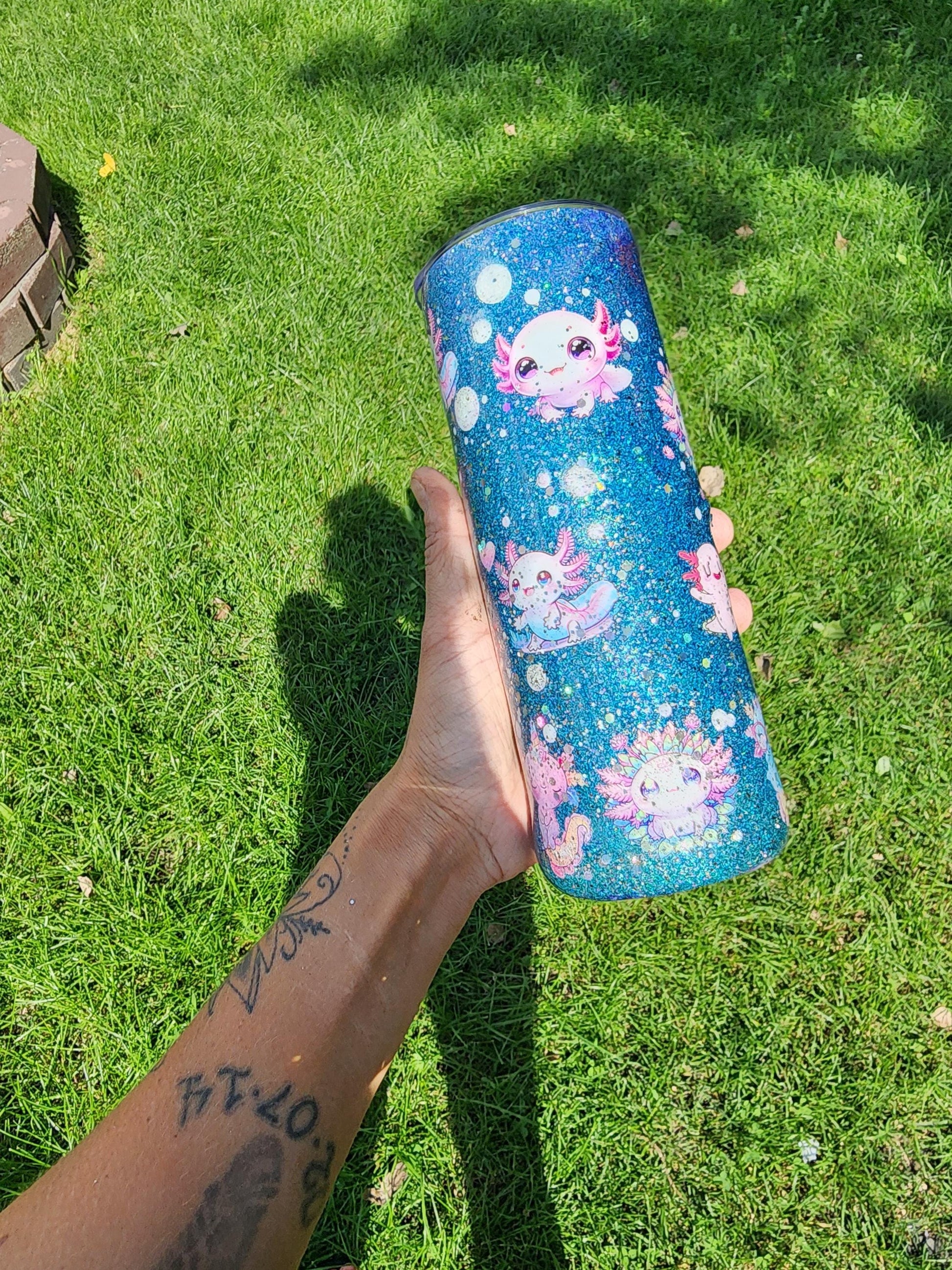 Cute Axolotl Tumbler – 20oz Stainless Steel Epoxy Cup – Kawaii Axolotl Gift, Handcrafted Drinkware, Pastel Animal Tumbler, Amphibian Lover - Hempin' Mayhem