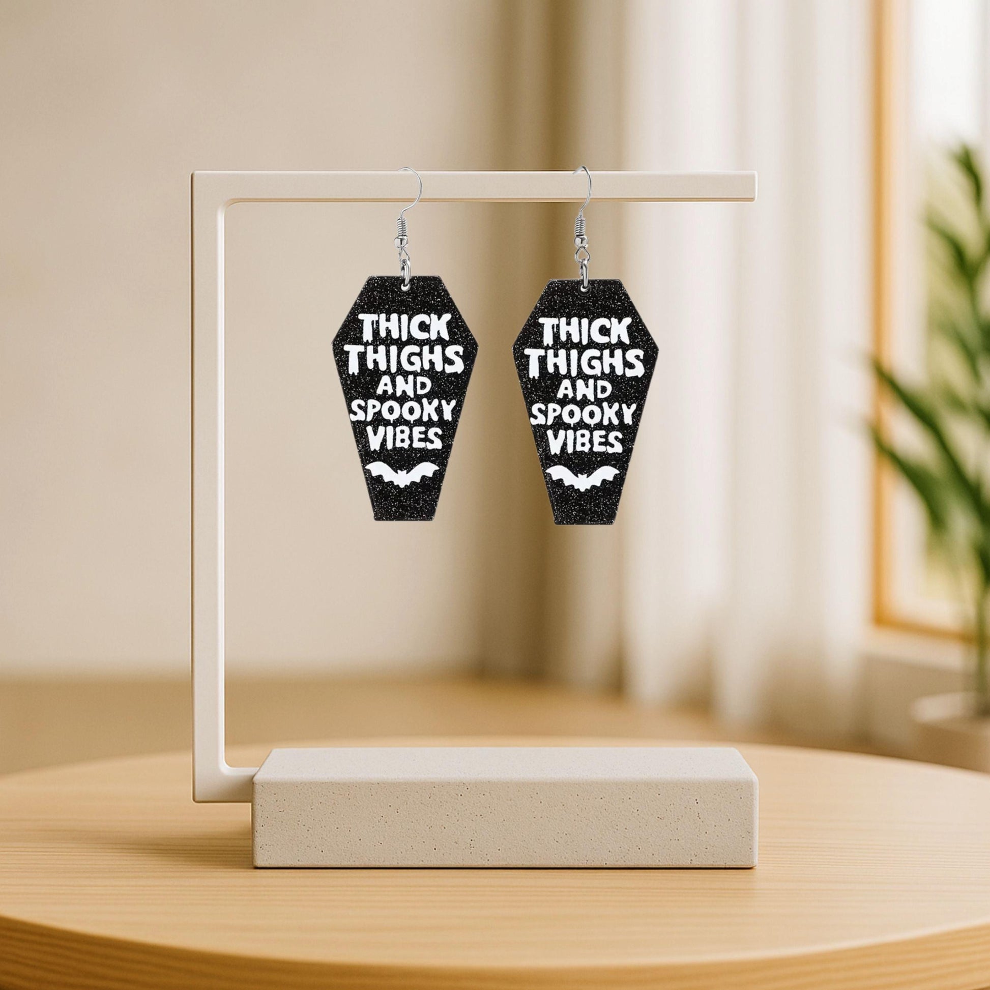 Thick Thighs & Killer Vibes – Coffin Shaped Baddie Halloween Earrings - Hempin' Mayhem