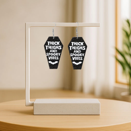 Thick Thighs & Killer Vibes – Coffin Shaped Baddie Halloween Earrings - Hempin' Mayhem