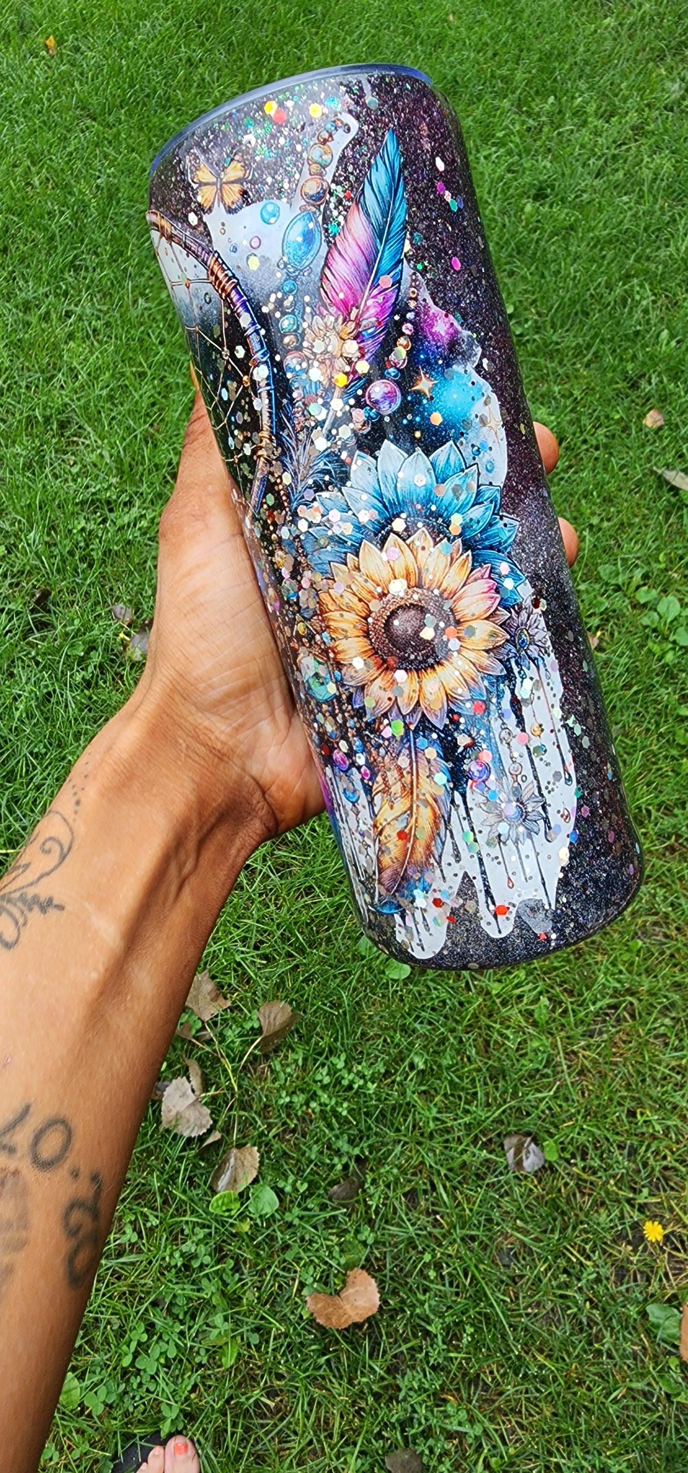 Handmade Dream Catcher Tumbler: Boho Glitter Stainless Steel Travel Mug