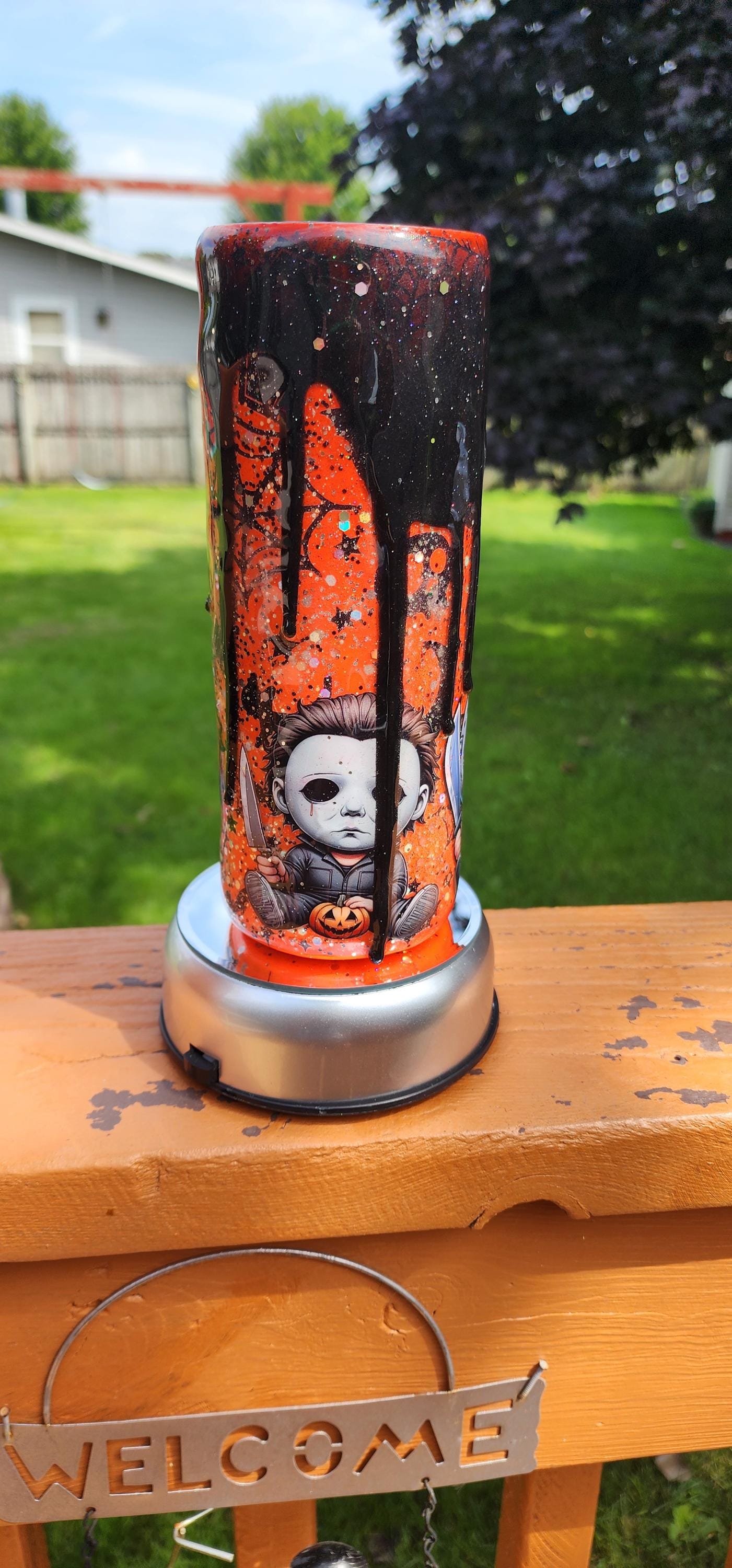 Orange Drip Horror Tumbler: 20oz Halloween Glitter Epoxy Cup