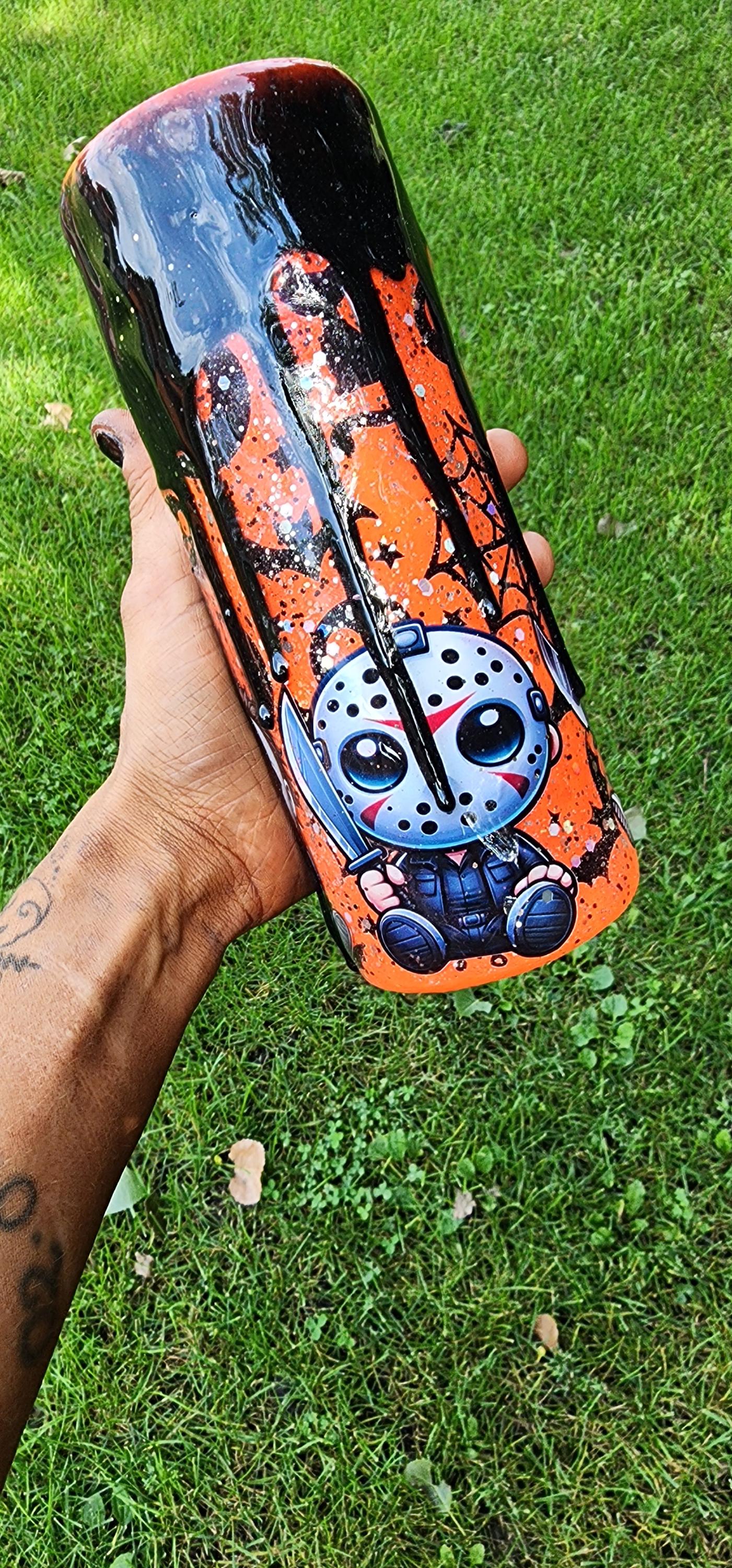 Orange Drip Horror Tumbler: 20oz Halloween Glitter Epoxy Cup