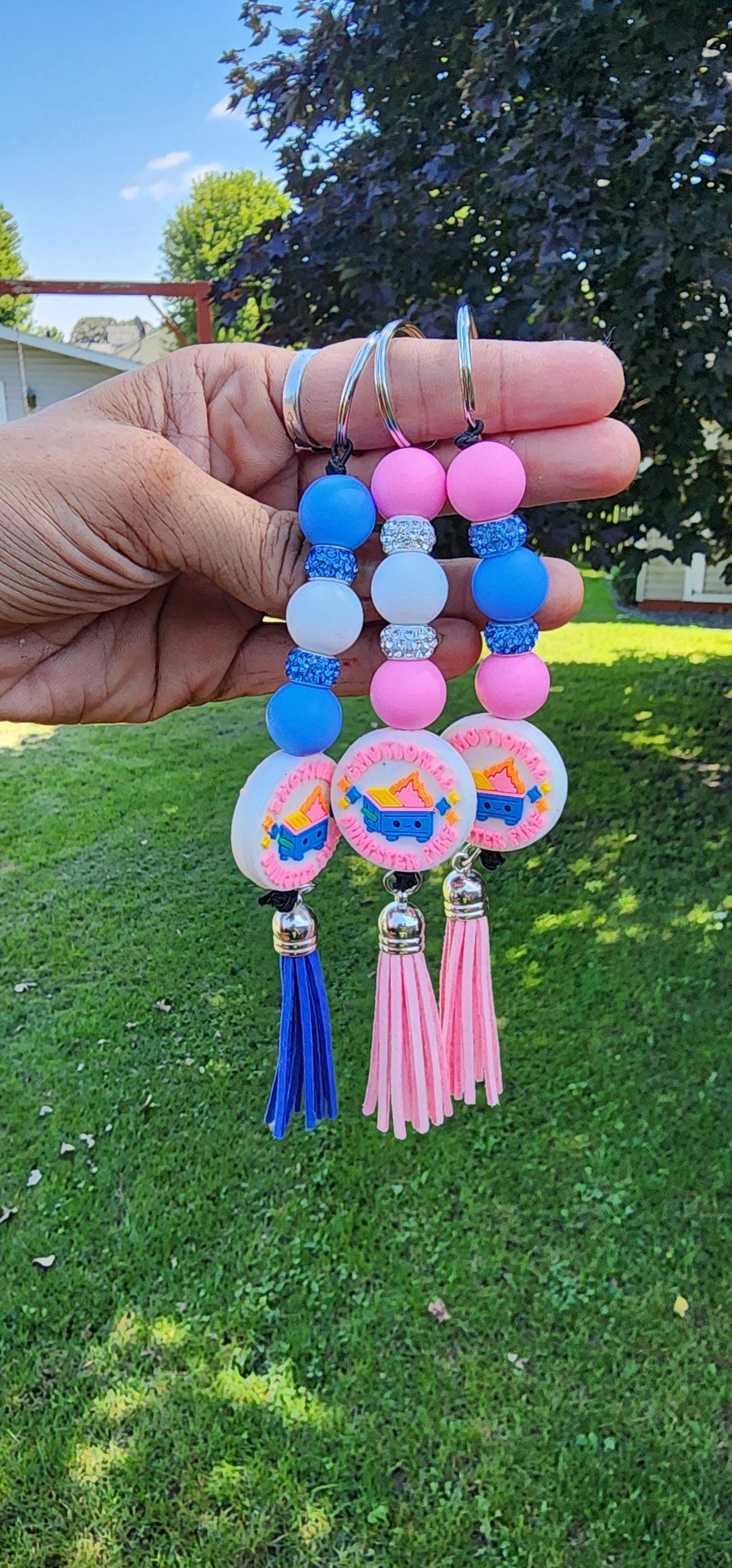 Emotional Dumpster Fire Beaded Keychain: Sarcastic Handmade Accessory